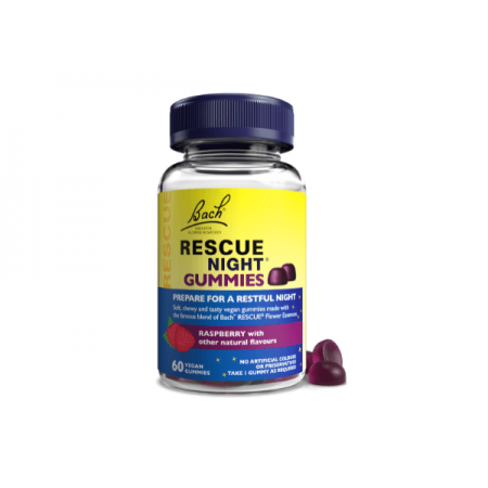 RESCUE Night Gummies Bach - натуральні жувальні цукерки для сну зі смаком малини 