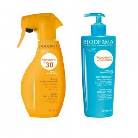 Акционный набор Bioderma Photoderm SPF 30 Spray 400ml ( Солнцезащитный спрей для лица и тела) + Молочко после солнца Photoderm Apres Soleil 500 мл