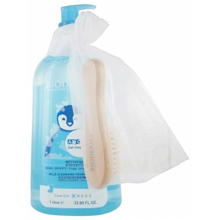 Очищуючий гель для обличчя, тіла та волосся Bioderma ABCDerm Gel Moussant 1 літр + щіточка для волосся