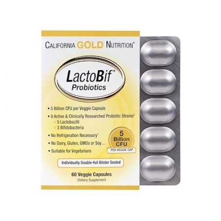 California Gold Nutrition, Пробіотики LactoBif, 5 млрд КОЕ, 60 капсул