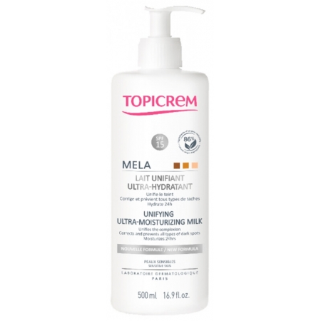 Topicrem MELA Lightening Ultra-Moisturizing Milk eclaircissant lait SPF15 Освітлювальне ультразволожувальне молочко для тіла