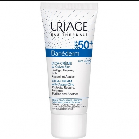 Uriage Bariederm Cica-Cream with Copper-Zinc SPF 50+ регенеруючий крем з вмістом міді та цинку SPF 50+ Uriage Bariederm Cica-Cream with Copper-Zinc SPF 50+ регенеруючий крем з вмістом міді та цинку SPF 50+